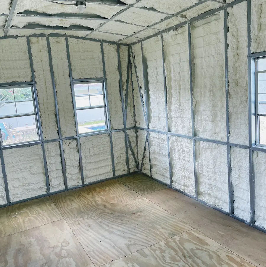 Closed-cell spray foam insulation applied to wall cavities in a residential project in Arbutus